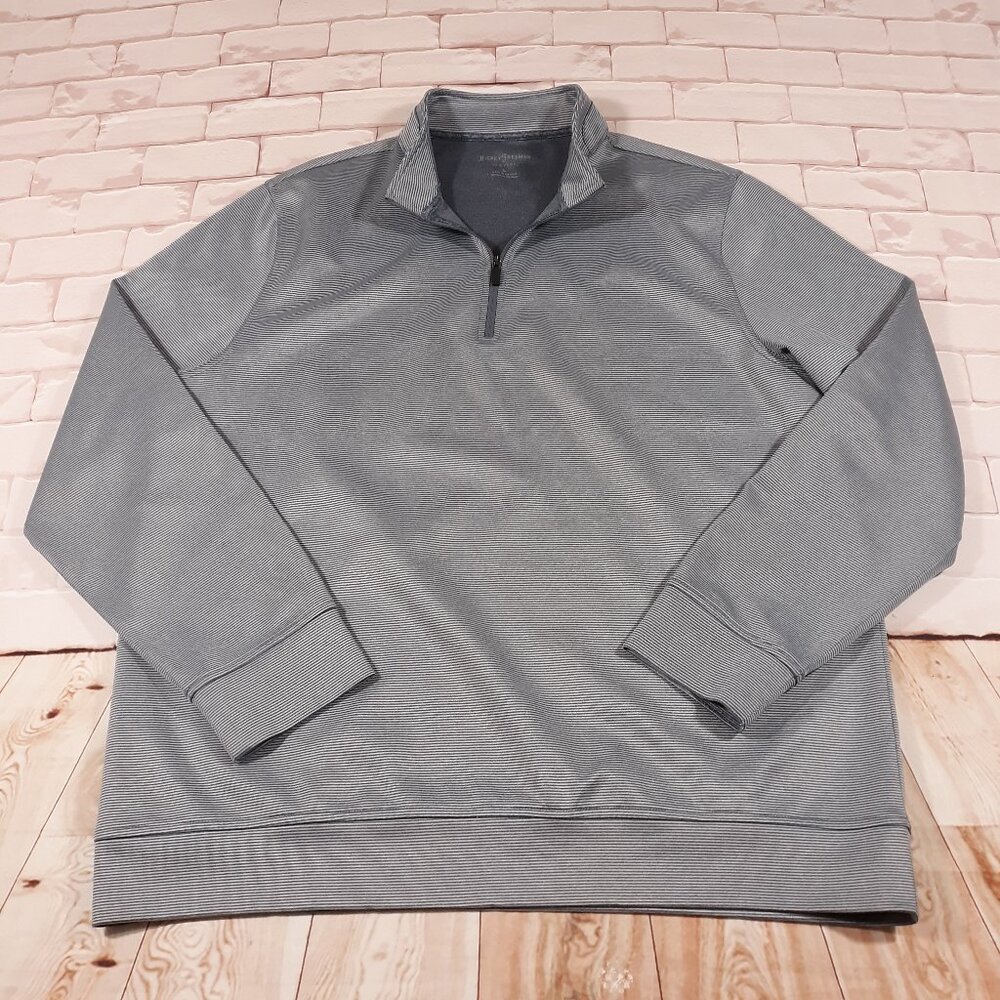 Hickey Freeman 1/4 Zip Pullover‎ Sweatshirt Mens Large Gray Blue Pinstriped Golf